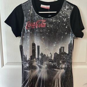 Coca Cola Black and Silver Sequin Short Sleeve Tee